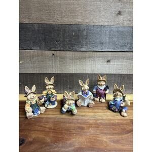 Set Of 6 Resin Bunny Rabbits Spring Easter 4”